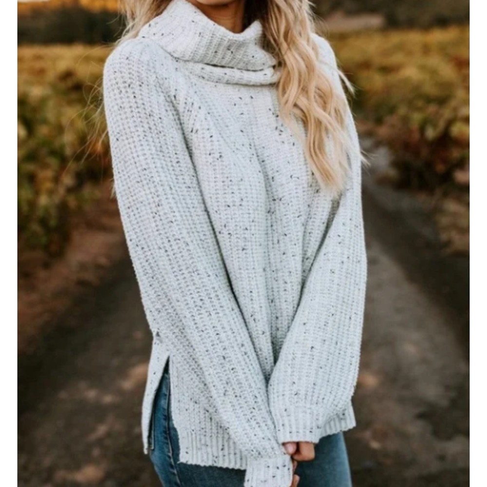 Anthropologie Hummingbird Oatmeal Waffle Knit Cowl Neck Long Sleeve Sweater